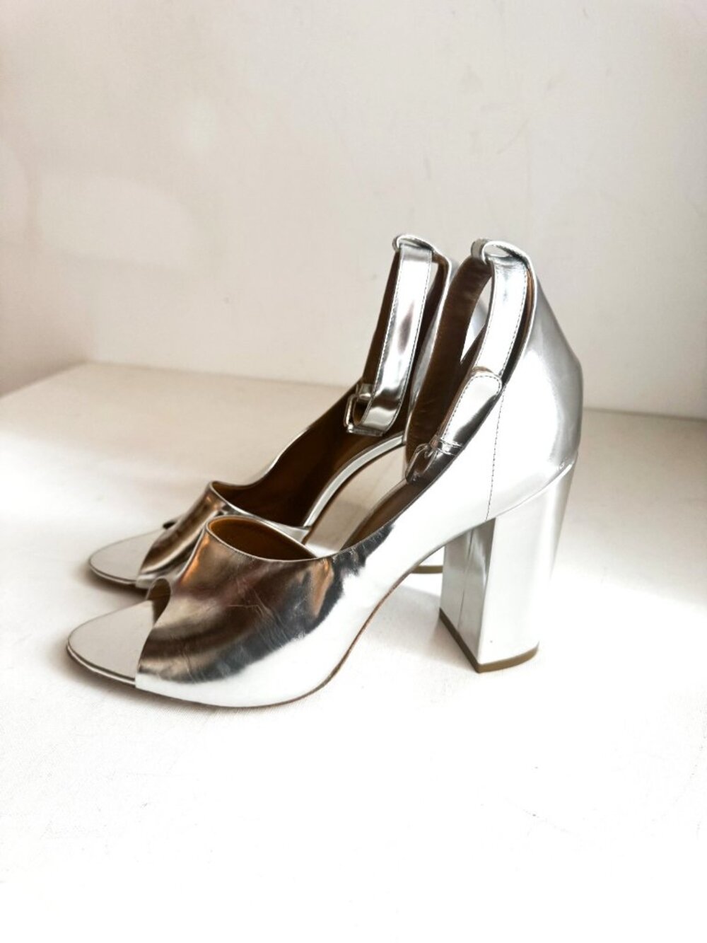 3.1 Phillip Lim Metallic Silver Stacked Heel Sandals 39